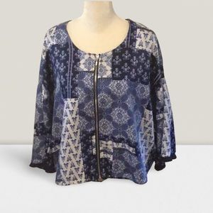 Christopher & Banks Jacket Botanical Patchwork Block Pattern Cottagecore